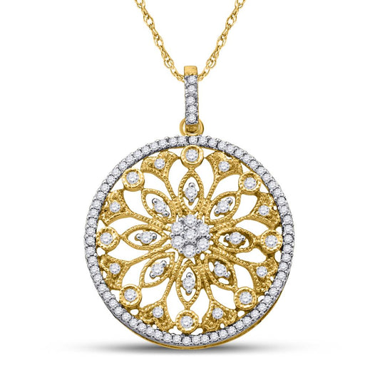 10k Yellow Gold Round Diamond Antique-style Circle Pendant 1/2 Cttw