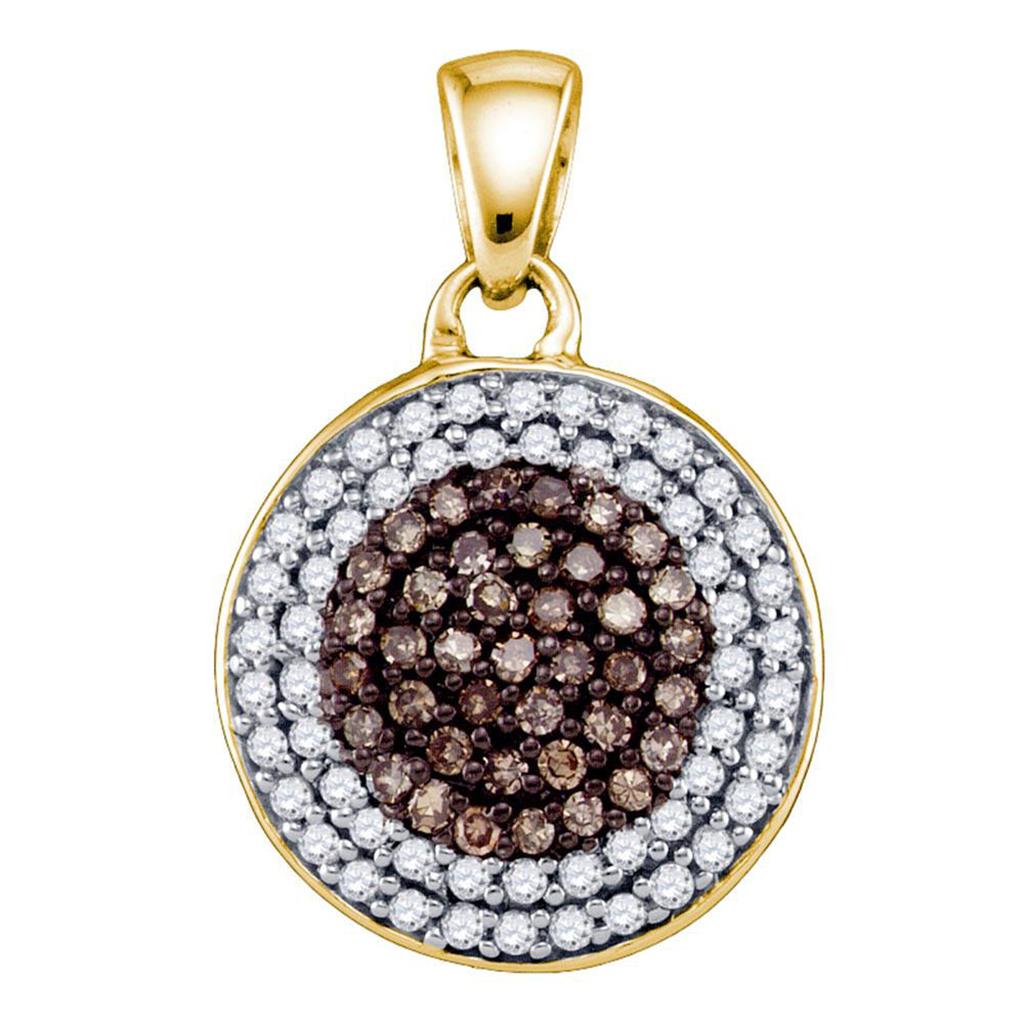 10k Yellow Gold Round Brown Diamond Cluster Pendant 1/2 Cttw