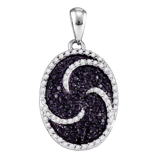 14k White Gold Black Round Cluster Diamond Pendant 3/4 Cttw