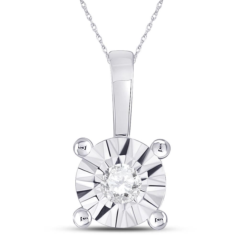 14k White Gold Round Diamond Illusion-set Solitaire Pendant 1/10 Cttw