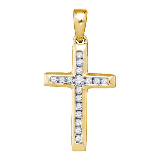 10k Yellow Gold Round Diamond Small Cross Pendant 1/8 Cttw