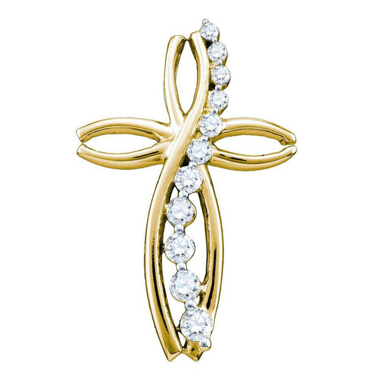 10k Yellow Gold Round Diamond Journey Cross Religious Pendant 1/4 Cttw