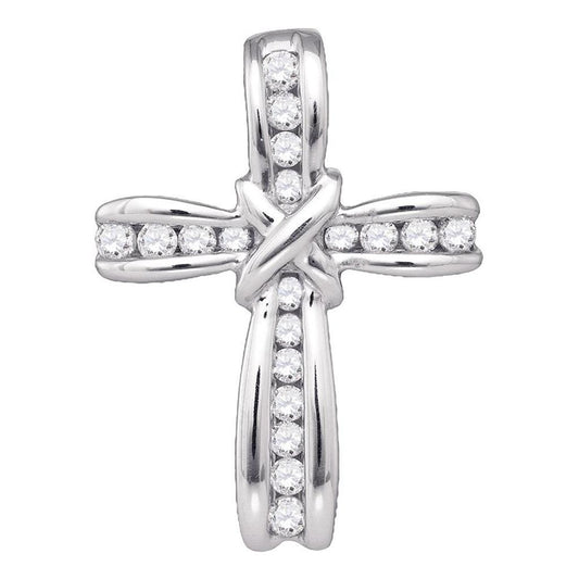 14k White Gold Round Diamond Bound Cross Pendant 1/5 Cttw