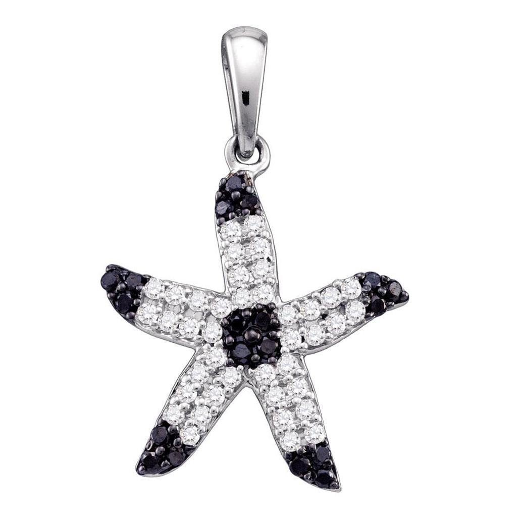 14k White Gold Black Diamond Starfish Animal Pendant 1/3 Cttw