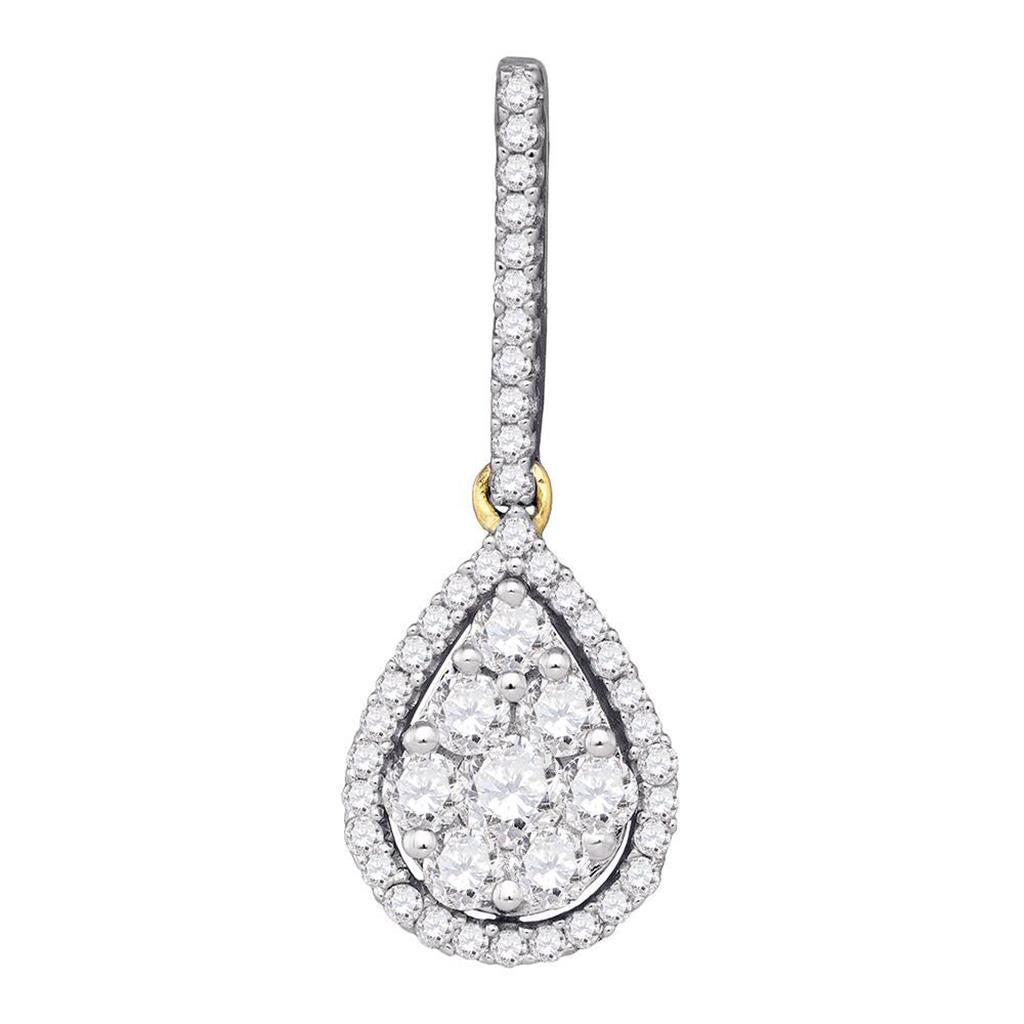 10k Yellow Gold Round Diamond Teardrop Cluster Pendant 3/4 Cttw