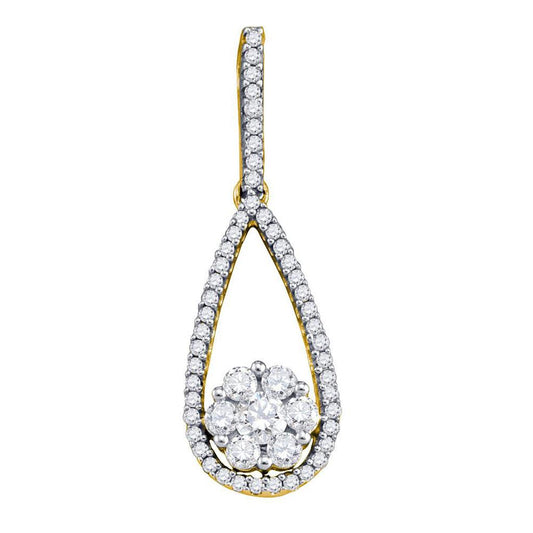 10k Yellow Gold Round Diamond Cradled Cluster Teardrop Pendant 1/2 Cttw