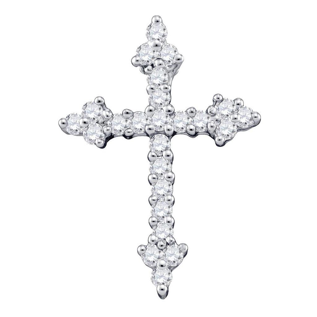 14k White Gold Round Diamond Cross Crucifix Pendant 1/4 Cttw