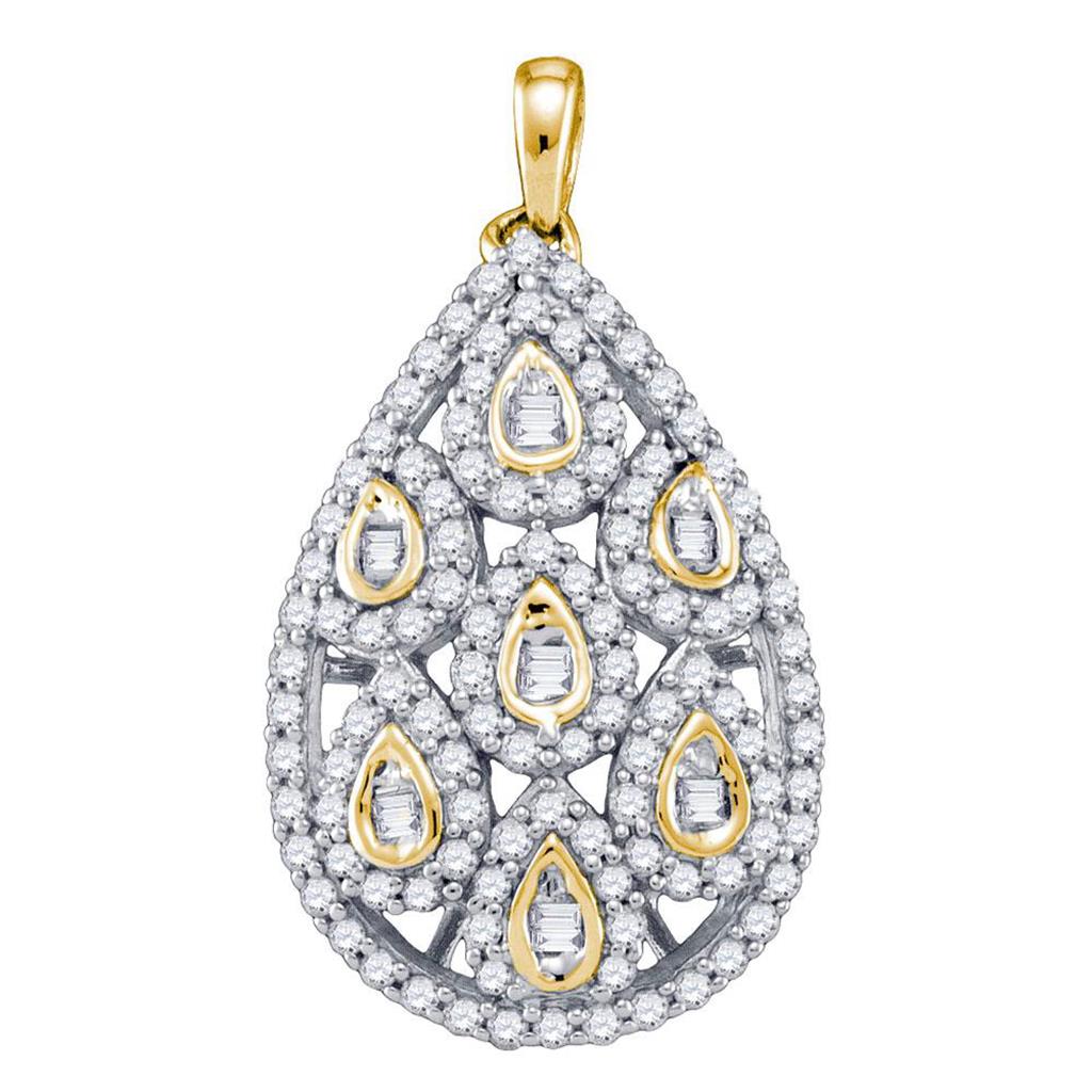 10k Yellow Gold Round Diamond Pear Teardrop Pendant 1 Cttw