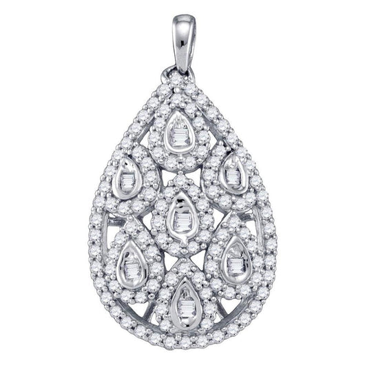 14k White Gold Round Diamond Pear Teardrop Pendant 1 Cttw