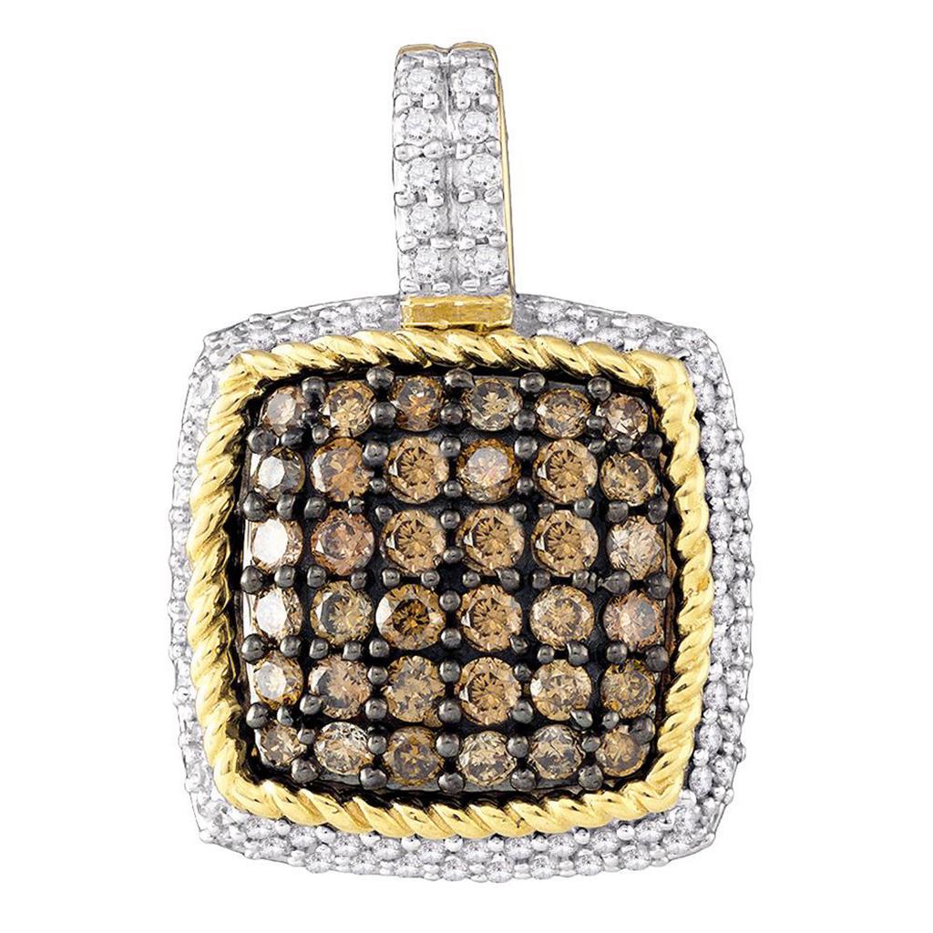 10k Yellow Gold Brown Diamond Square Cluster Pendant 3/4 Cttw