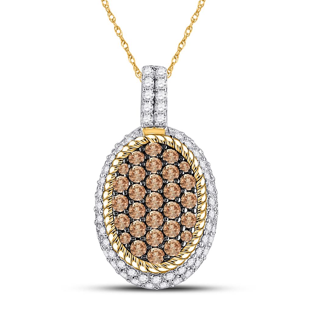 10k Yellow Gold Brown Diamond Oval Rope Cluster Pendant 1 Cttw