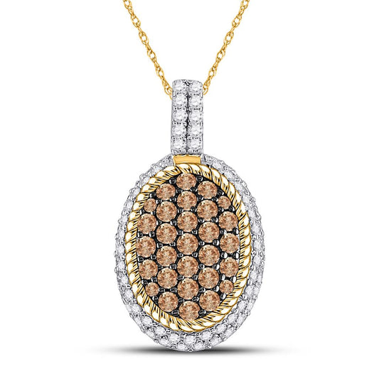 10k Yellow Gold Brown Diamond Oval Rope Cluster Pendant 1 Cttw