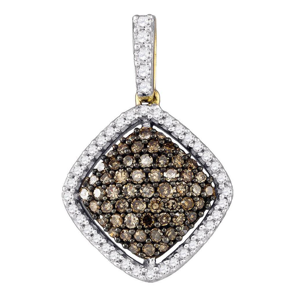 10k Yellow Gold Brown Diamond Square Cluster Pendant 1/2 Cttw