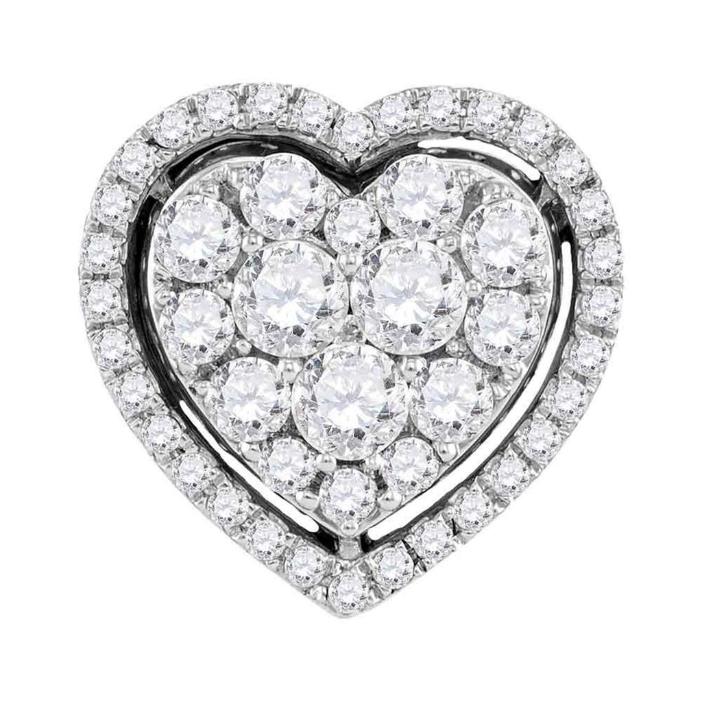 14k White Gold Round Diamond Frame Heart Cluster Pendant 1 Cttw