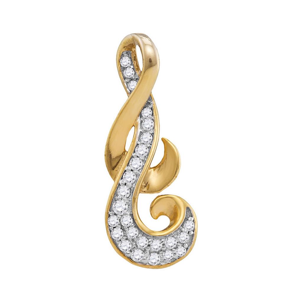 10k Yellow Gold Round Diamond Cluster Curled Pendant 1/8 Cttw