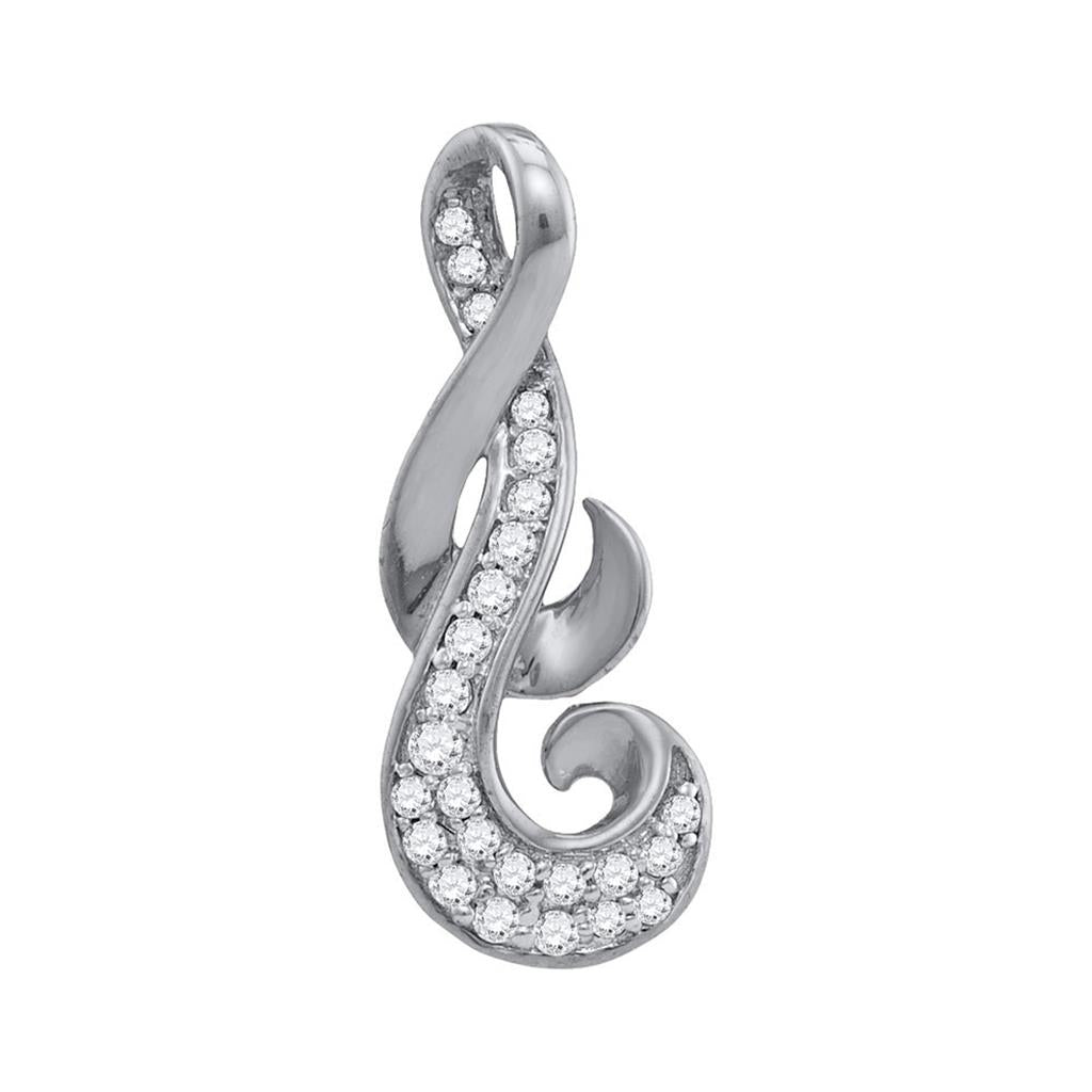 14k White Gold Round Diamond Cluster Curled Pendant 1/8 Cttw