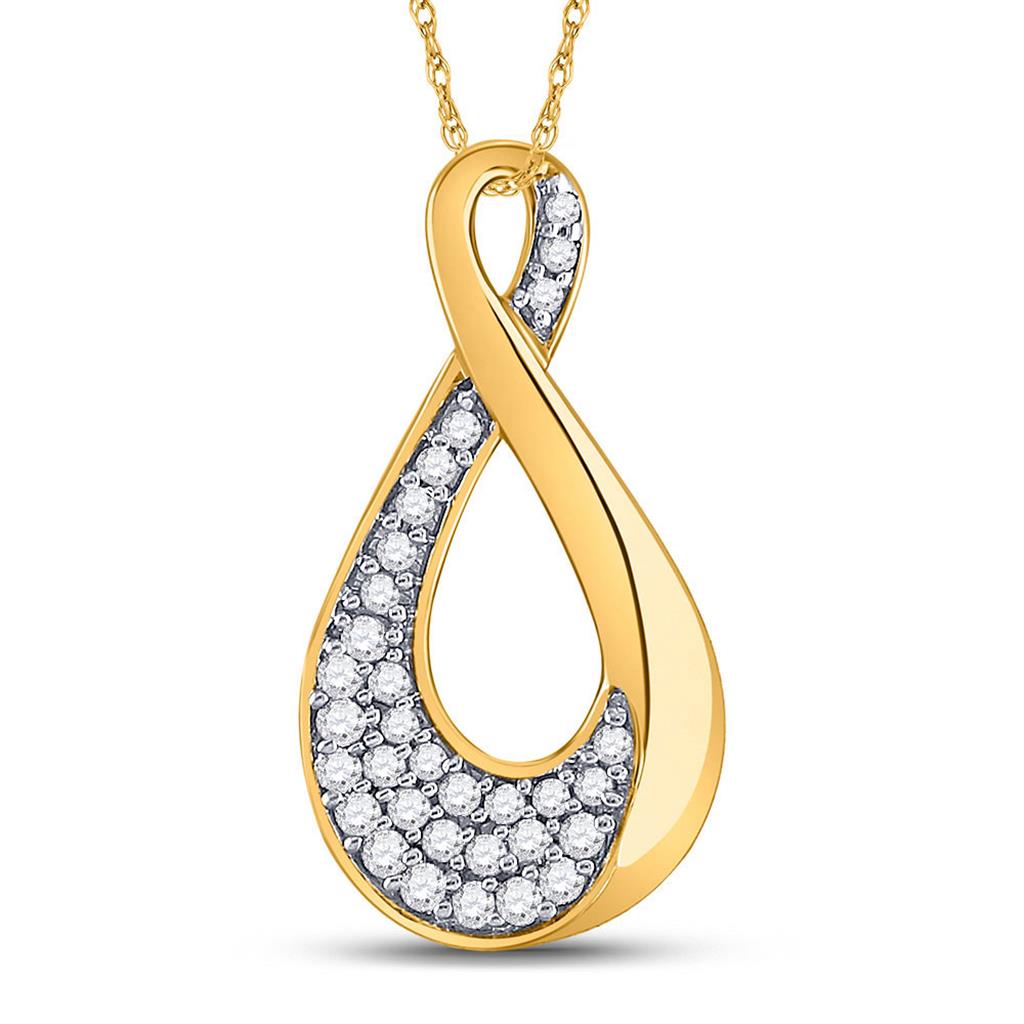 10k Yellow Gold Round Diamond Teardrop Cluster Pendant 1/8 Cttw