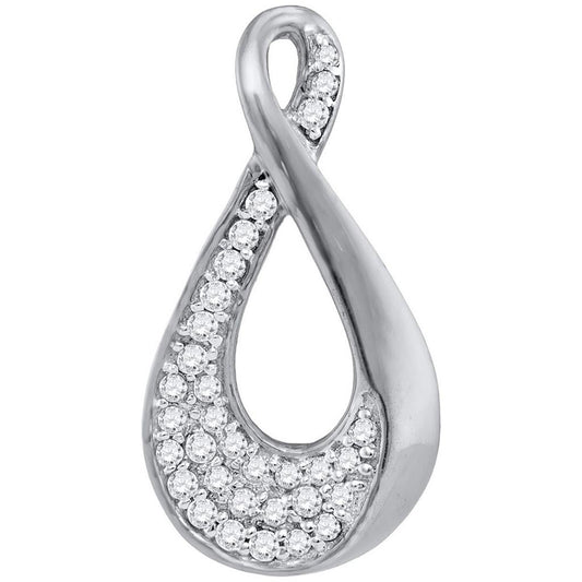 14k White Gold Round Diamond Teardrop Cluster Pendant 1/8 Cttw