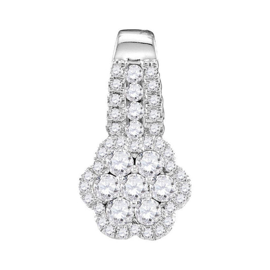 14k White Gold Round Diamond Cluster Slider Pendant 1/2 Cttw