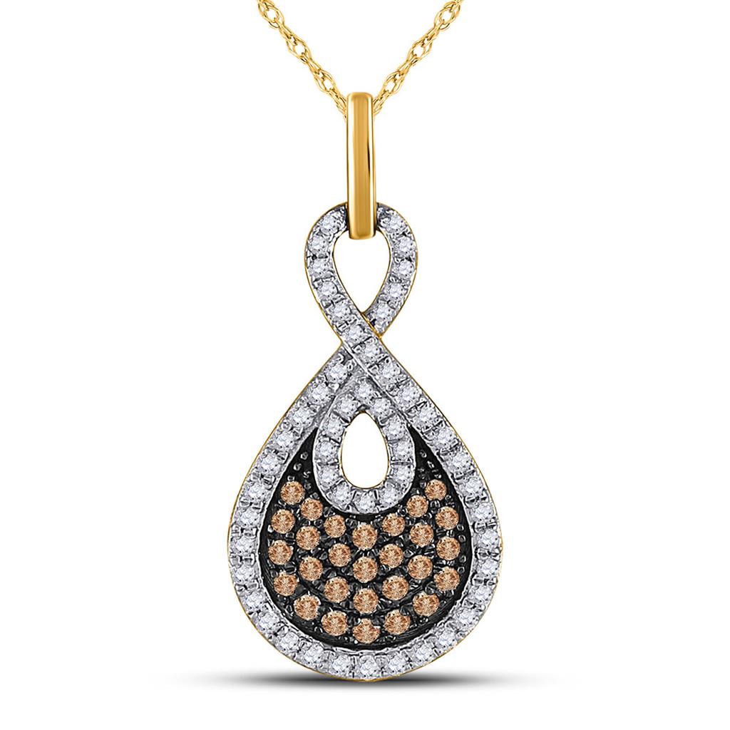 10k Yellow Gold Round Brown Diamond Teardrop Pendant 1/2 Cttw