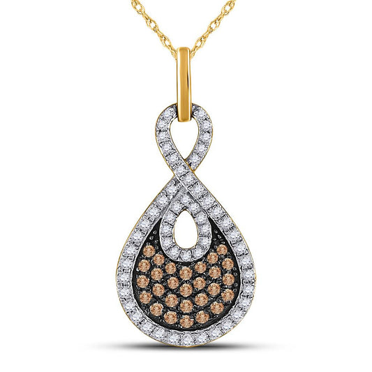 10k Yellow Gold Round Brown Diamond Teardrop Pendant 1/2 Cttw