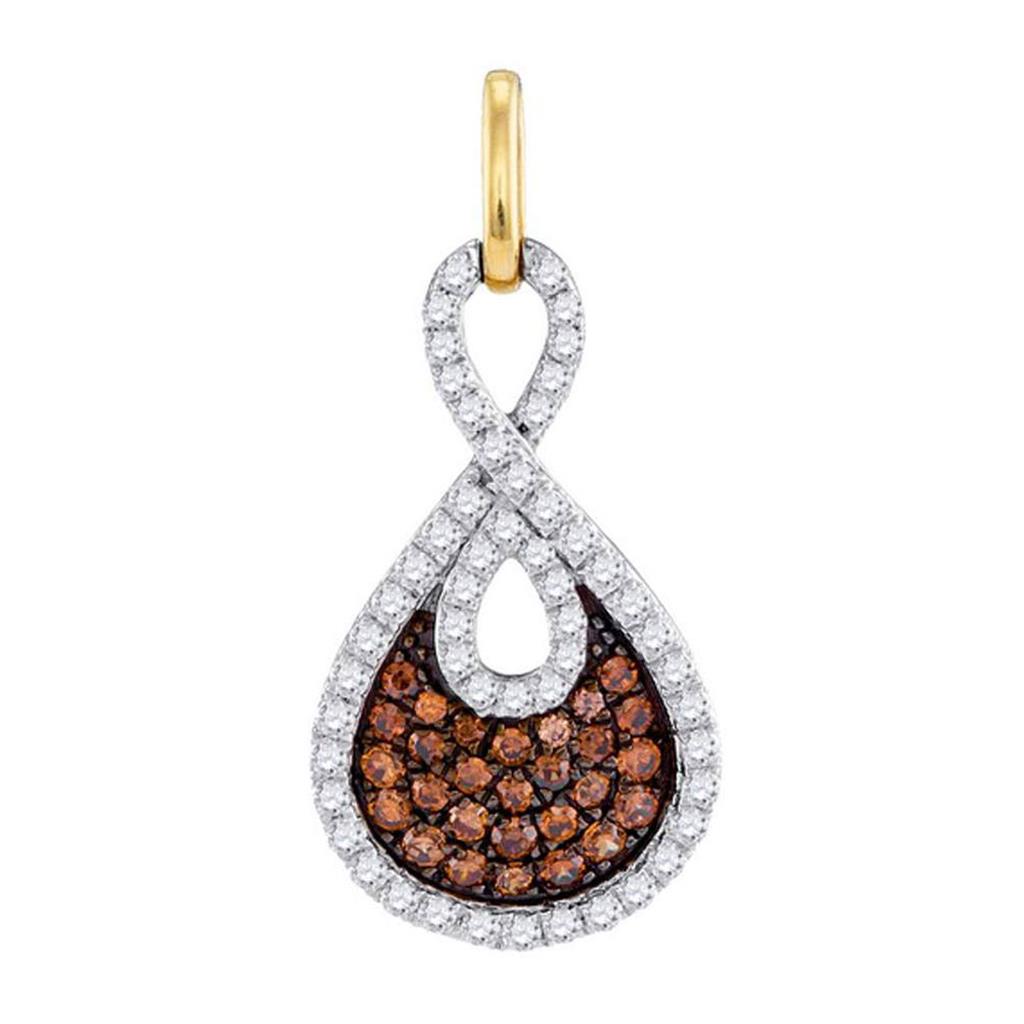 14k White Gold Round Brown Diamond Teardrop Pendant 1/2 Cttw