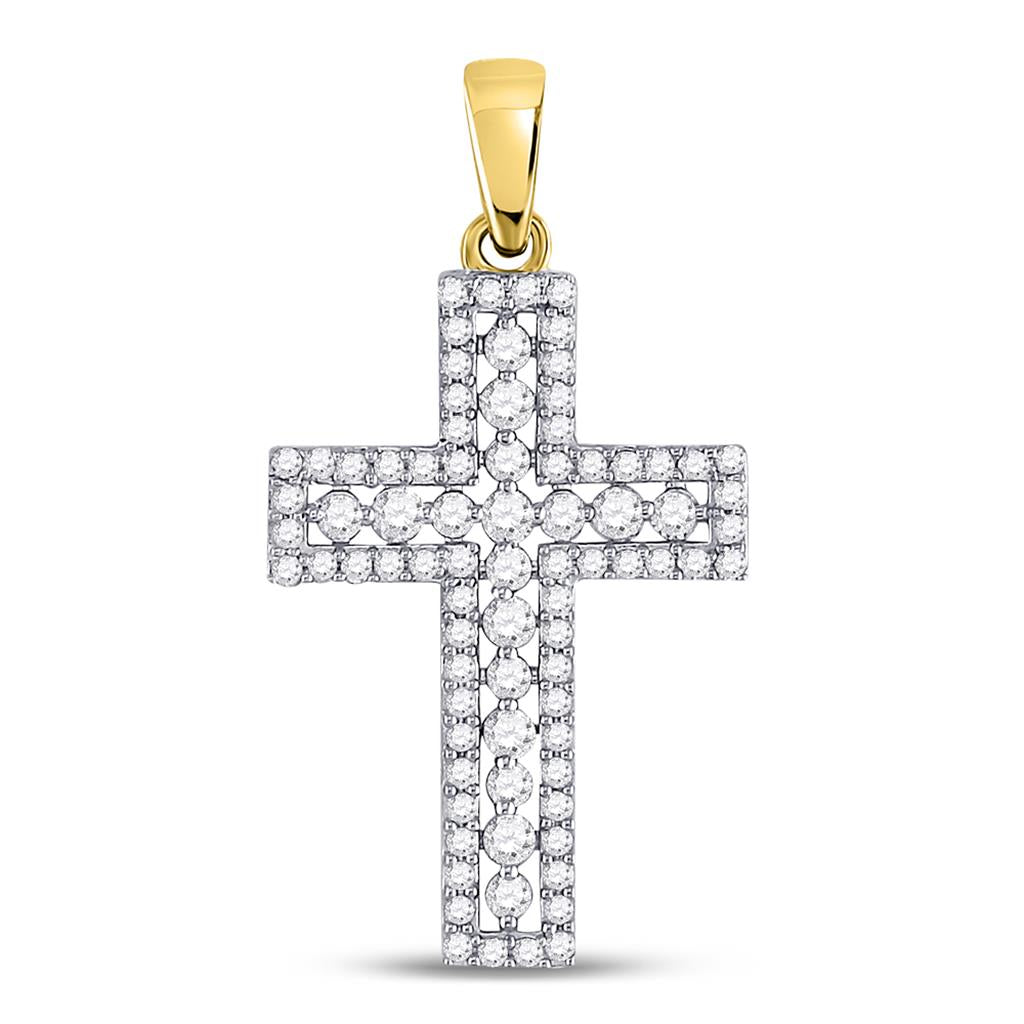 14k Yellow Gold Round Diamond Cross Pendant 1/2 Cttw