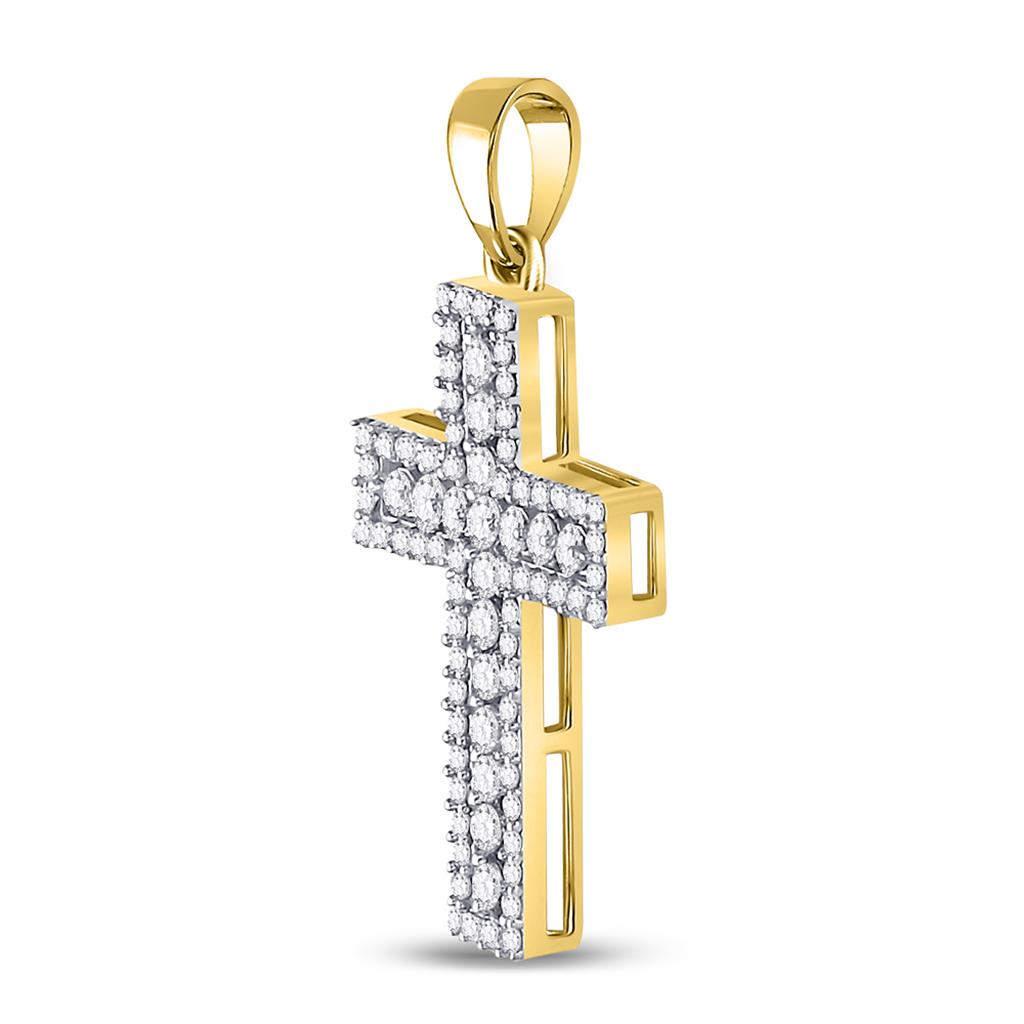 14k Yellow Gold Round Diamond Cross Pendant 1/2 Cttw