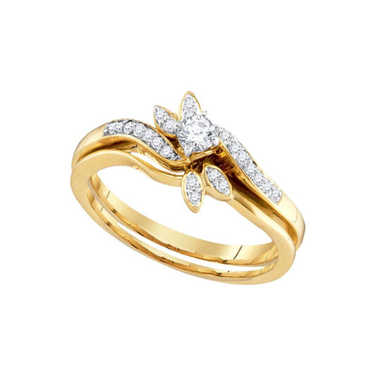 10k Yellow Gold Round Diamond Bridal Wedding Ring Set 1/4 Cttw