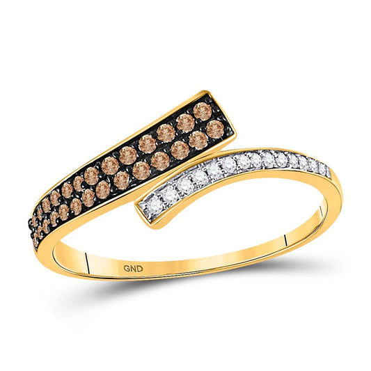 10k Yellow Gold Round Brown Diamond Bypass Band 1/4 Cttw