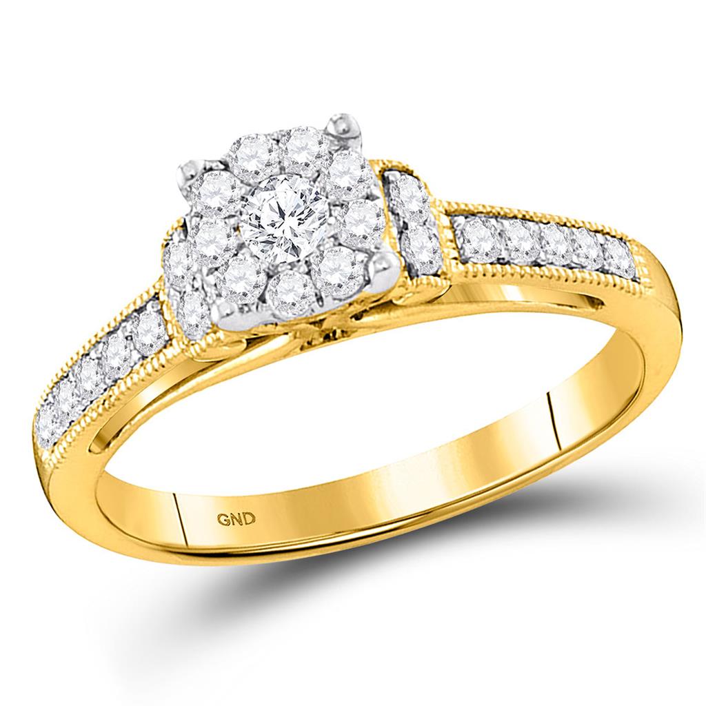 10k Yellow Gold Round Diamond Cluster Bridal Engagement Ring 1/2 Cttw