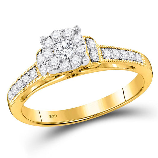 10k Yellow Gold Round Diamond Cluster Bridal Engagement Ring 1/2 Cttw