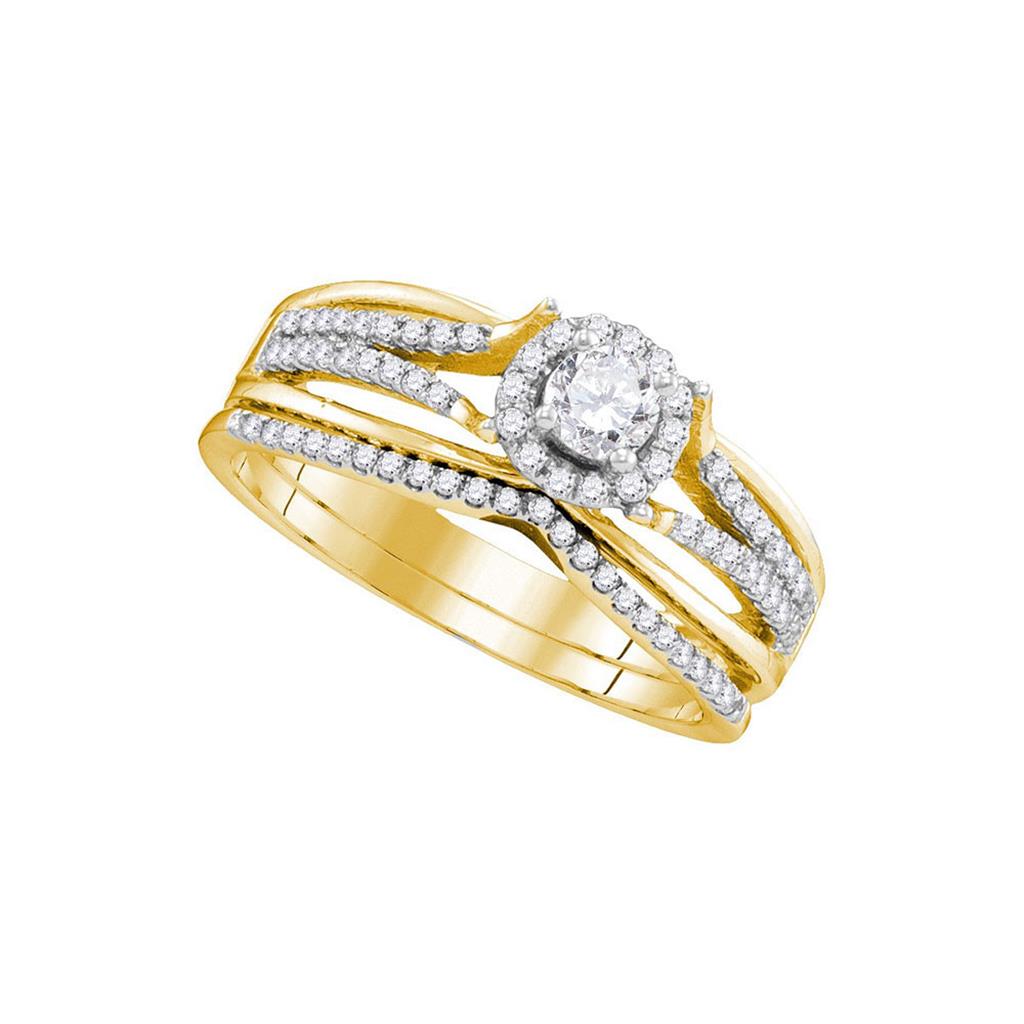 10k Yellow Gold Round Diamond Halo Bridal Wedding Ring Set 1/2 Cttw