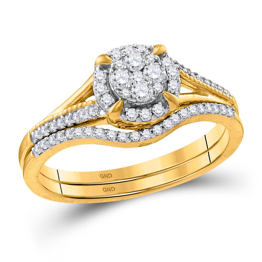 10k Yellow Gold Round Diamond Bridal Wedding Ring Set 3/8 Cttw