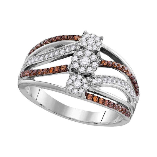 14k White Gold Brown Diamond Triple Cluster Band Ring 1/2 Cttw