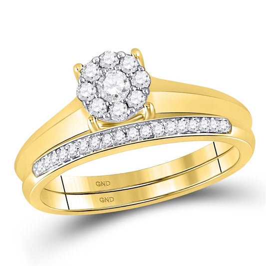 10k Yellow Gold Round Diamond Bridal Wedding Ring Set 1/3 Cttw