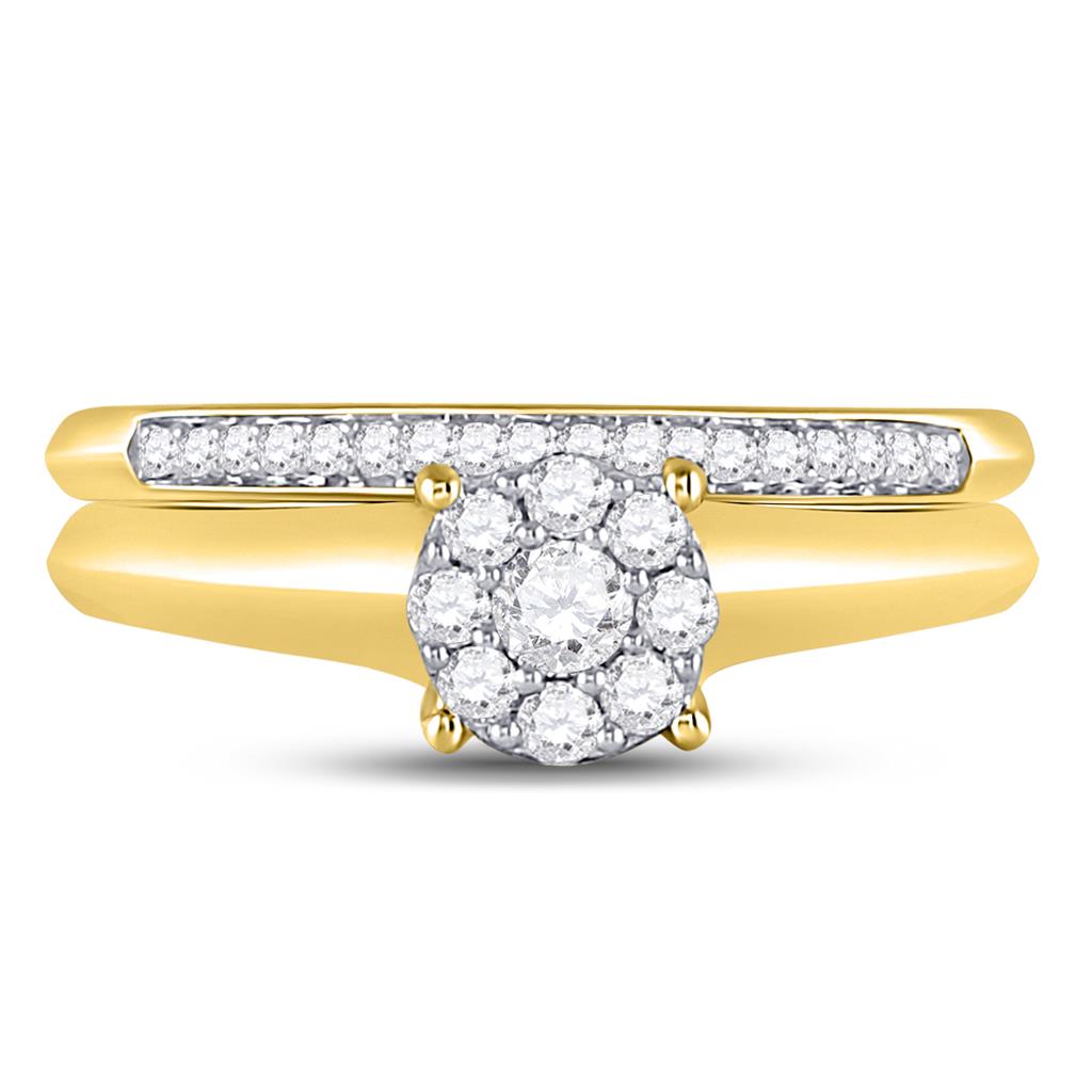 10k Yellow Gold Round Diamond Bridal Wedding Ring Set 1/3 Cttw