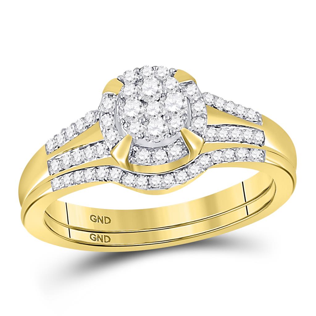 10k Yellow Gold Round Diamond Bridal Wedding Ring Set 3/8 Cttw