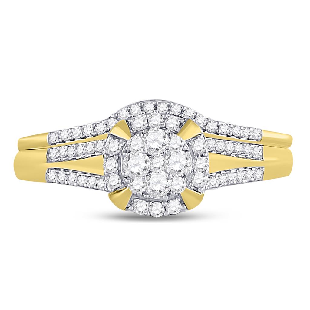 10k Yellow Gold Round Diamond Bridal Wedding Ring Set 3/8 Cttw