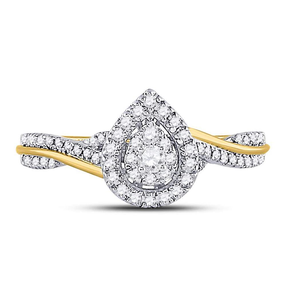 14k Yellow Gold Round Diamond Teardrop Cluster Bridal Engagement Ring 1/4 Cttw