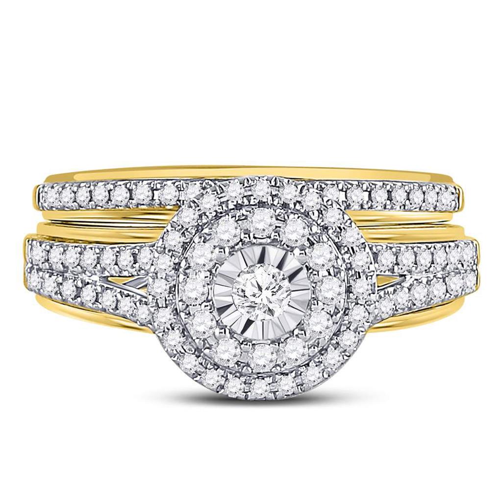 14k Yellow Gold Round Diamond Bridal Wedding Ring Set 1/2 Cttw