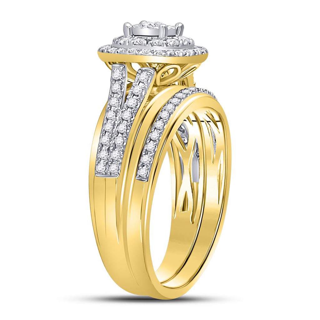 14k Yellow Gold Round Diamond Bridal Wedding Ring Set 1/2 Cttw