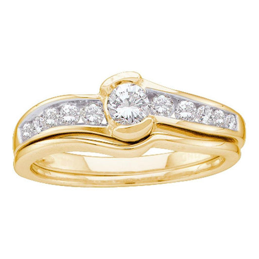 14k Yellow Gold Round Diamond Bridal Wedding Ring Set 1/2 Cttw (Certified)