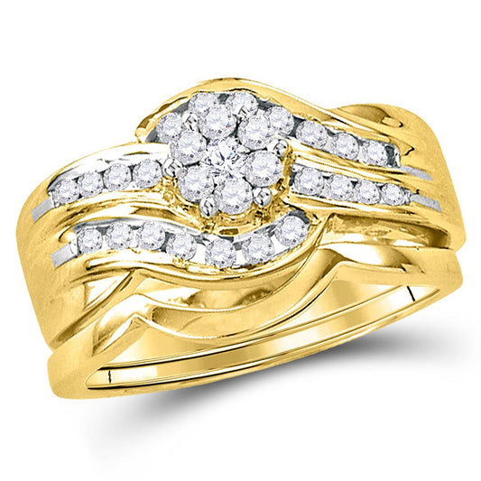 14k Yellow Gold Round Diamond Bridal Wedding Ring Set 1/2 Cttw