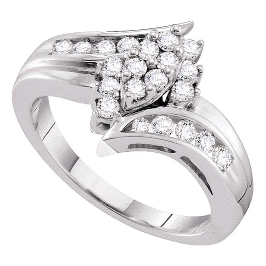 14k White Gold Round Diamond Cluster Bridal Engagement Ring 1/2 Cttw