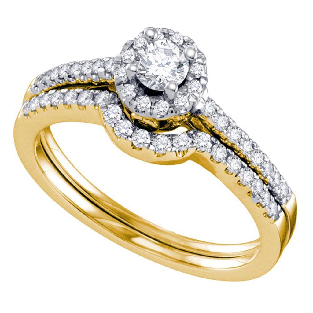 14k Yellow Gold Round Diamond Halo Bridal Wedding Ring Set 1/2 Cttw (Certified)