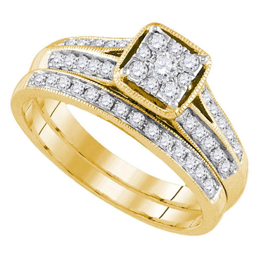 14k Yellow Gold Round Diamond Bridal Wedding Ring Set 1/2 Cttw