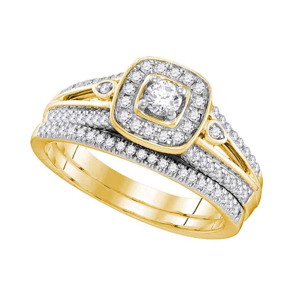 10k Yellow Gold Round Diamond Bridal Wedding Ring Set 1/2 Cttw