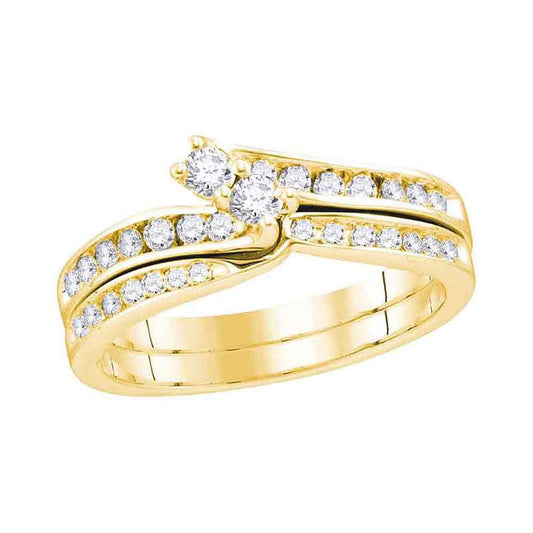 14k Yellow Gold Round Diamond Bridal Wedding Ring Set 1/2 Ctw (Certified)