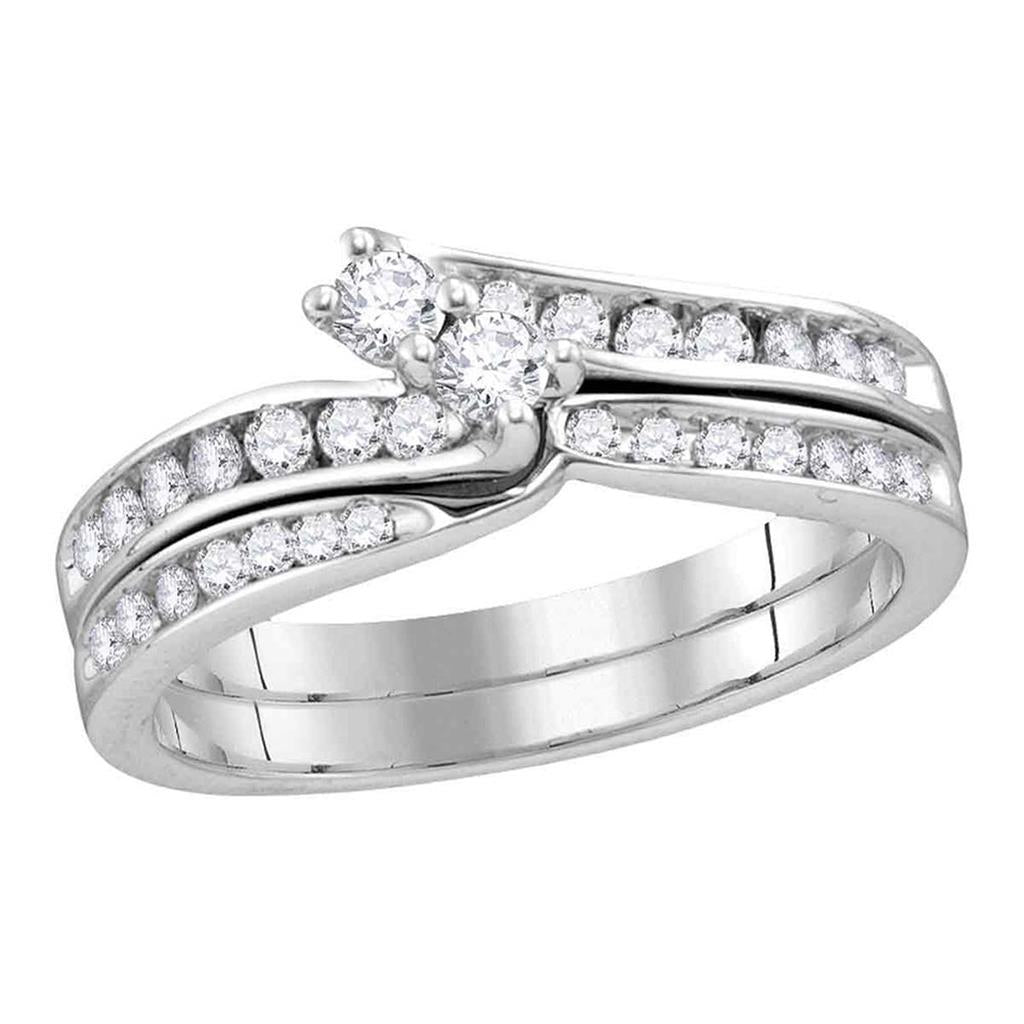 14k White Gold Diamond 2-Stone Bridal Wedding Ring Set 1/2 Cttw (Certified)